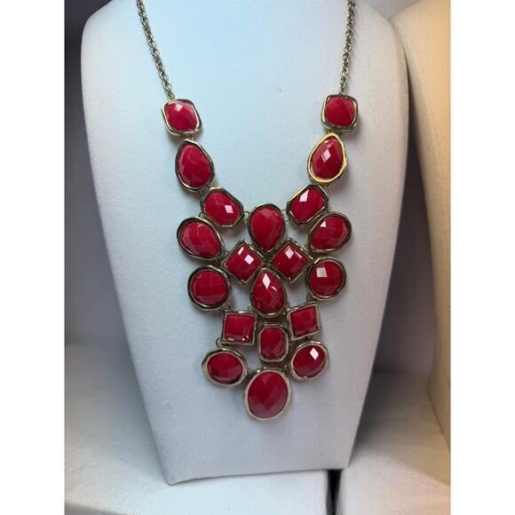 3 holiday red statement bib flower floral bling enamel necklaces bundle lot - Picture 3 of 13